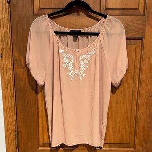 Forever 21 Blush Top with White Embroidery